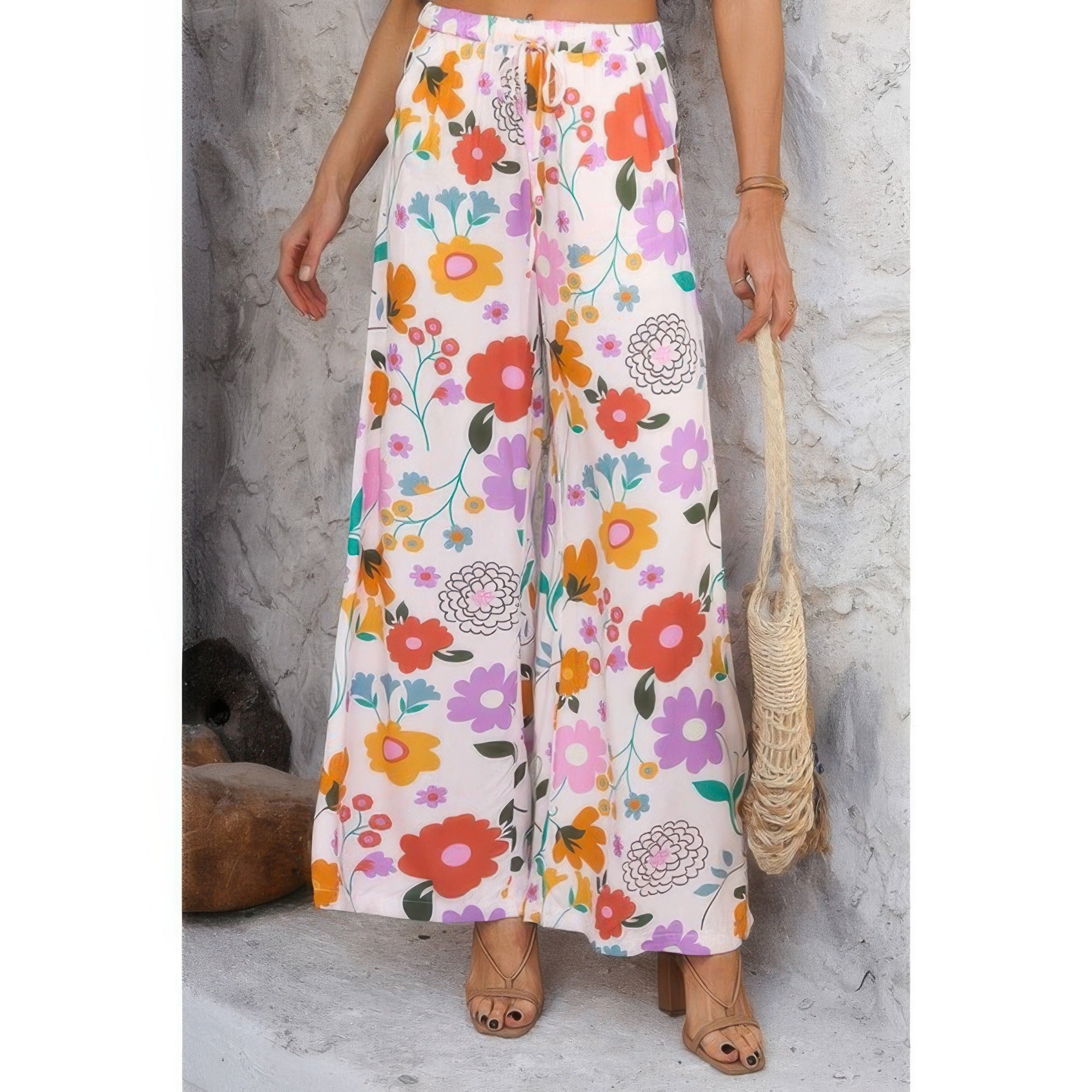 Allover Print Wide Leg Pants with Drawstring & Pockets – Relaxed Fit