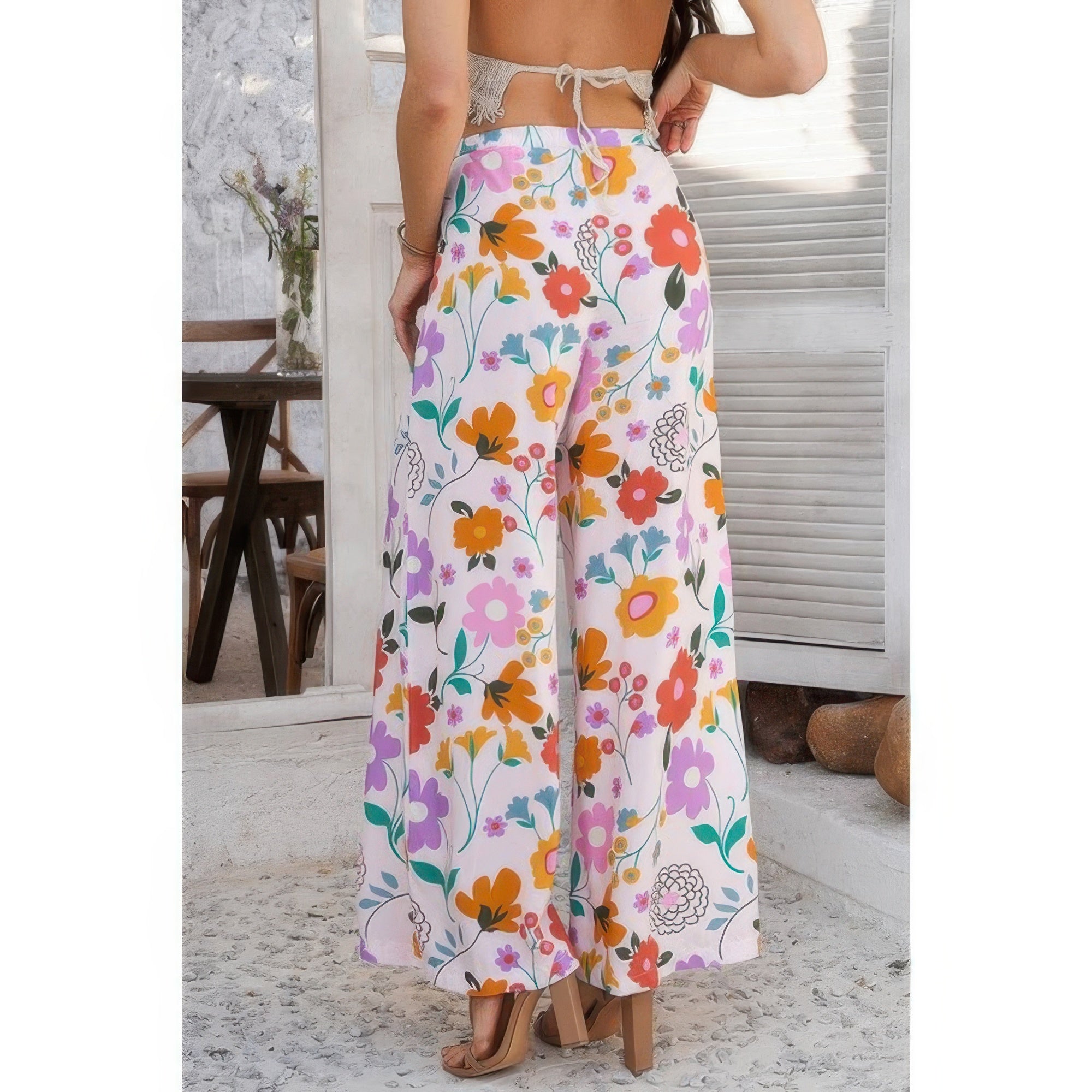 Allover Print Wide Leg Pants with Drawstring & Pockets – Relaxed Fit