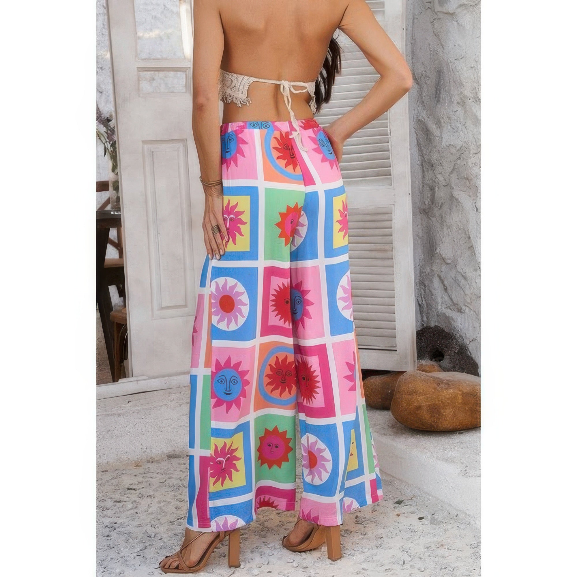 Allover Print Wide Leg Pants with Drawstring & Pockets – Relaxed Fit