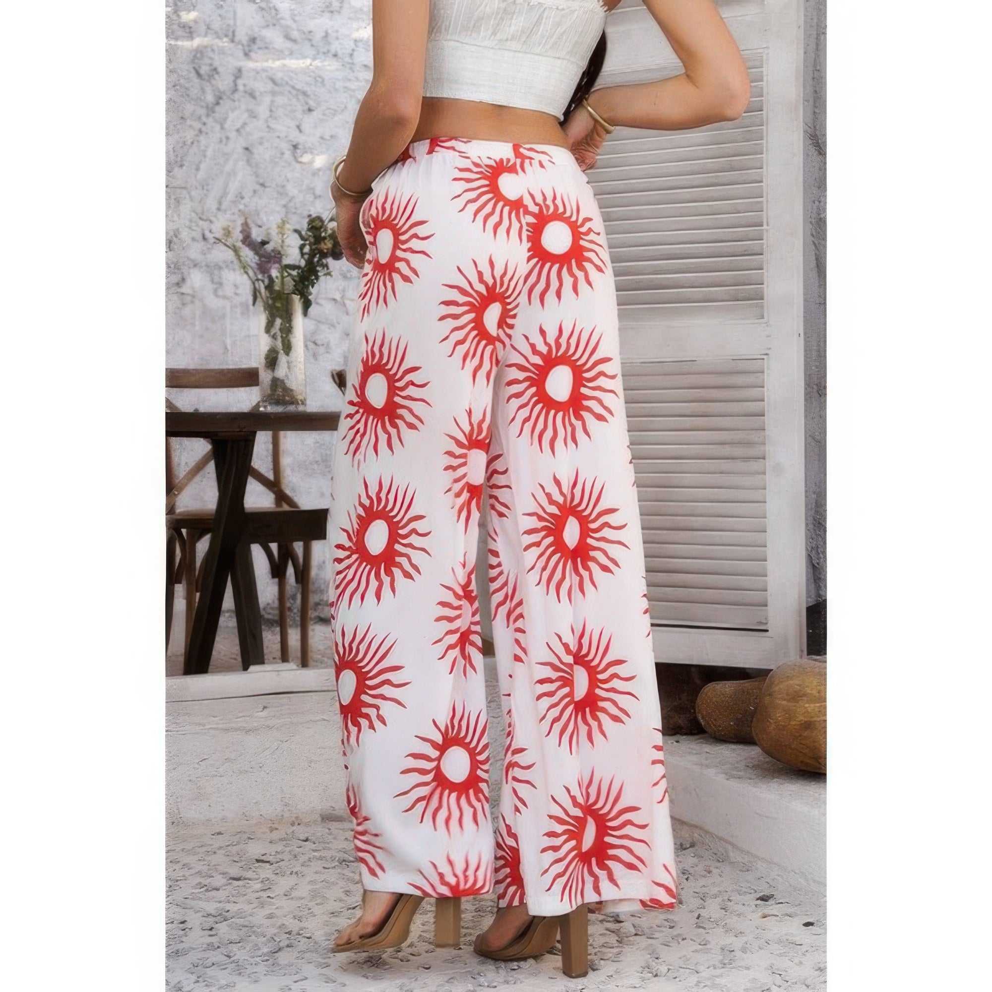 Allover Print Wide Leg Pants with Drawstring & Pockets – Relaxed Fit