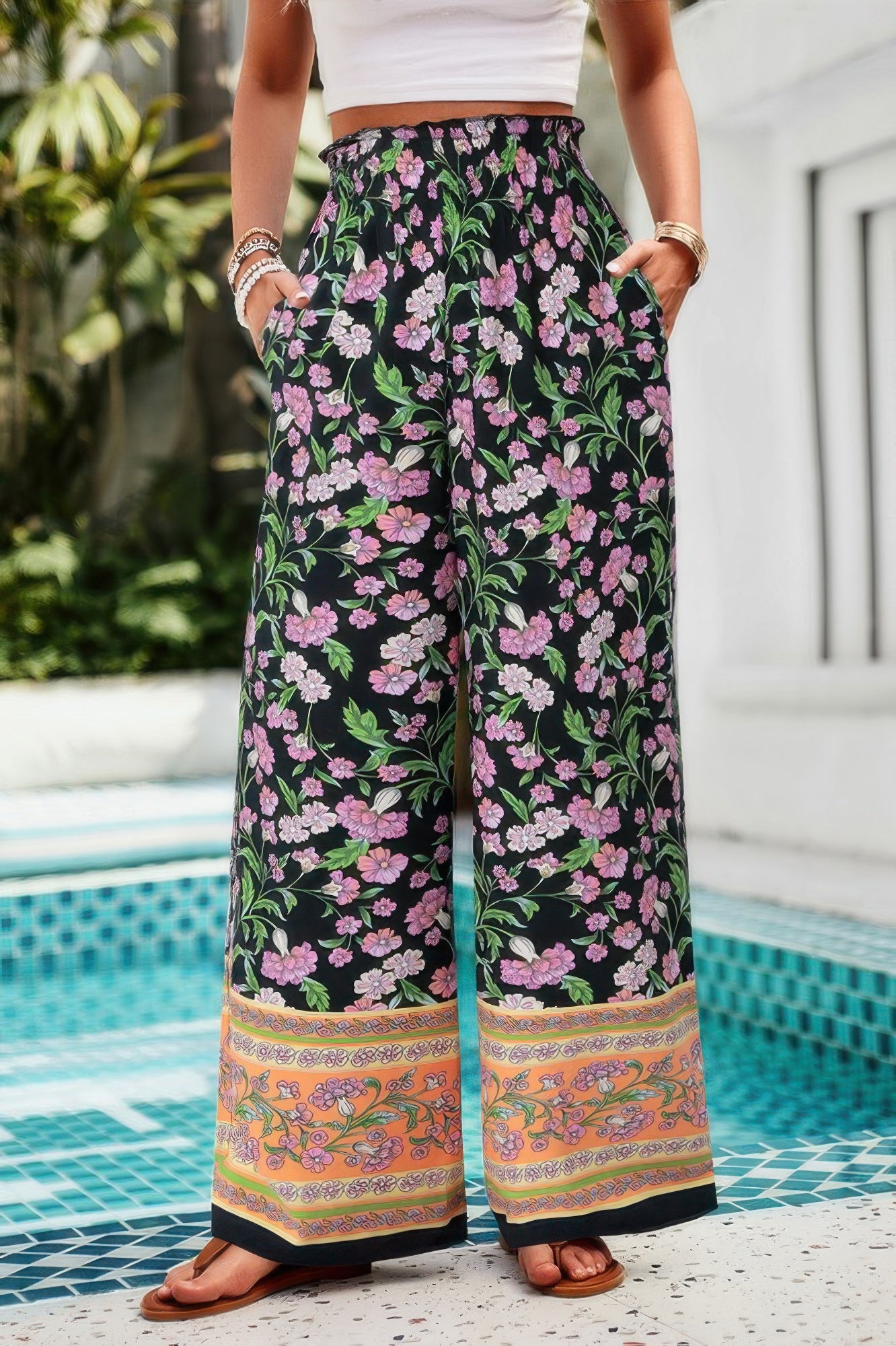 Floral High-Waist Wide-Leg Pants – Lightweight & Bold