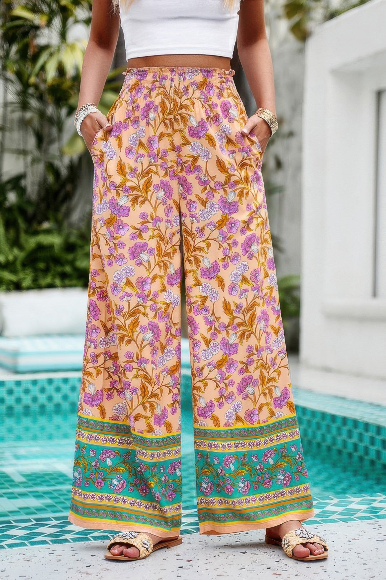 Floral High-Waist Wide-Leg Pants – Lightweight & Bold