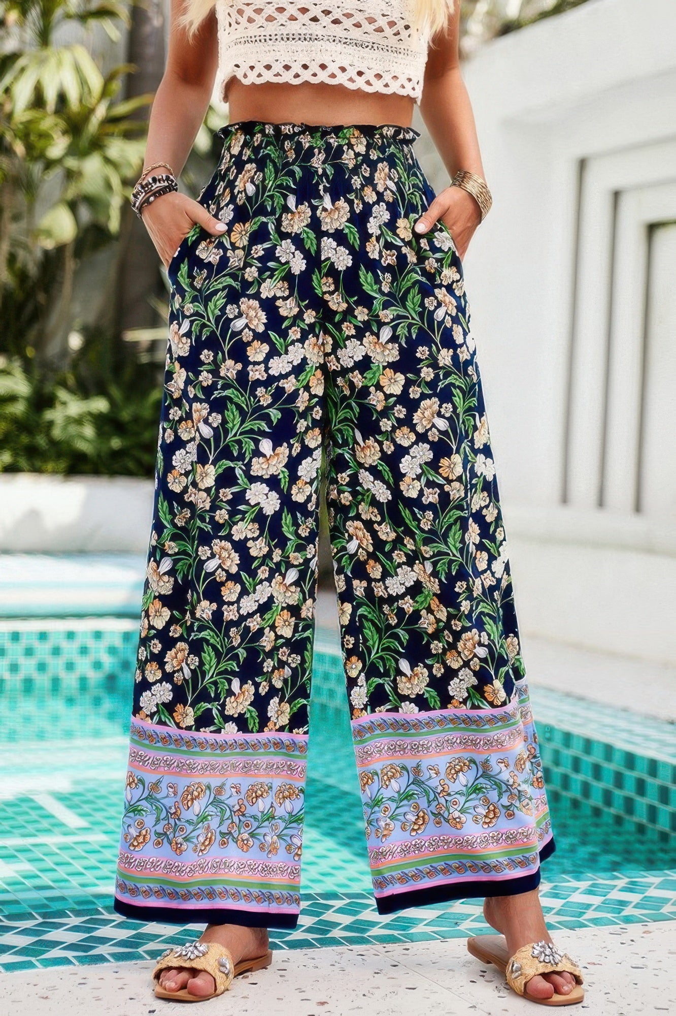 Floral High-Waist Wide-Leg Pants – Lightweight & Bold