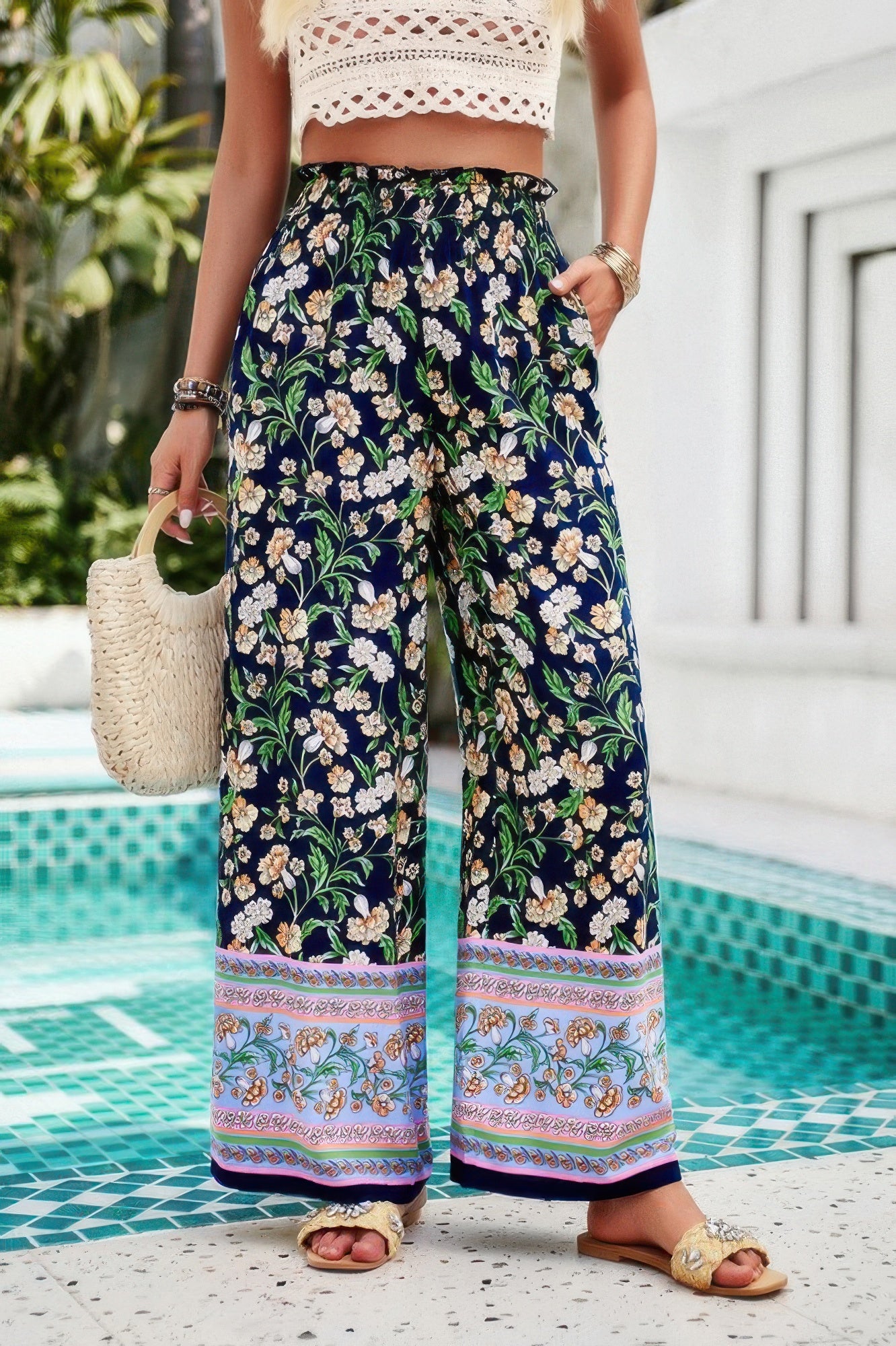 Floral High-Waist Wide-Leg Pants – Lightweight & Bold