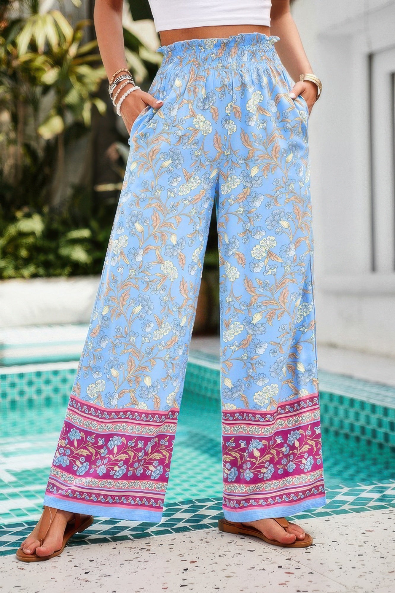 Floral High-Waist Wide-Leg Pants – Lightweight & Bold