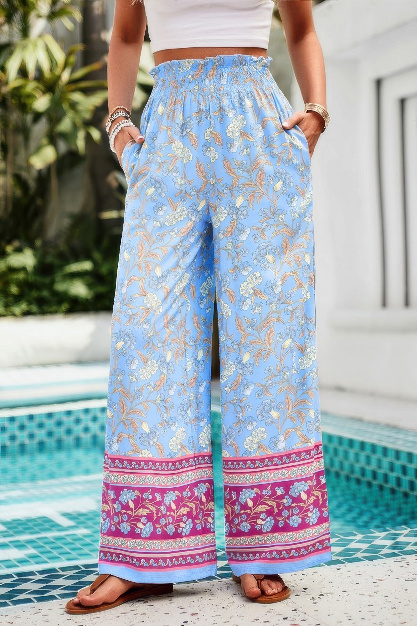 Floral High-Waist Wide-Leg Pants – Lightweight & Bold