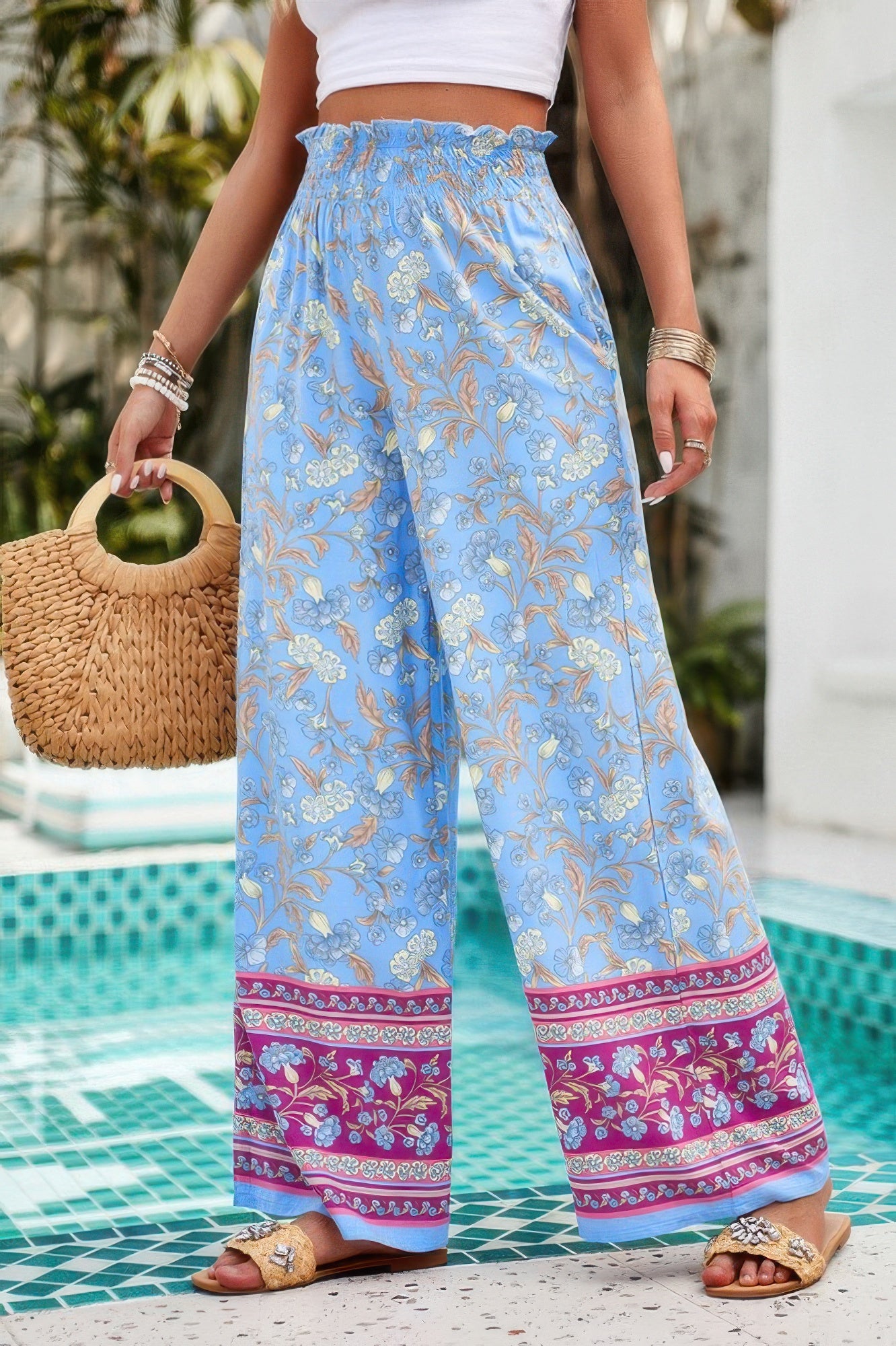 Floral High-Waist Wide-Leg Pants – Lightweight & Bold