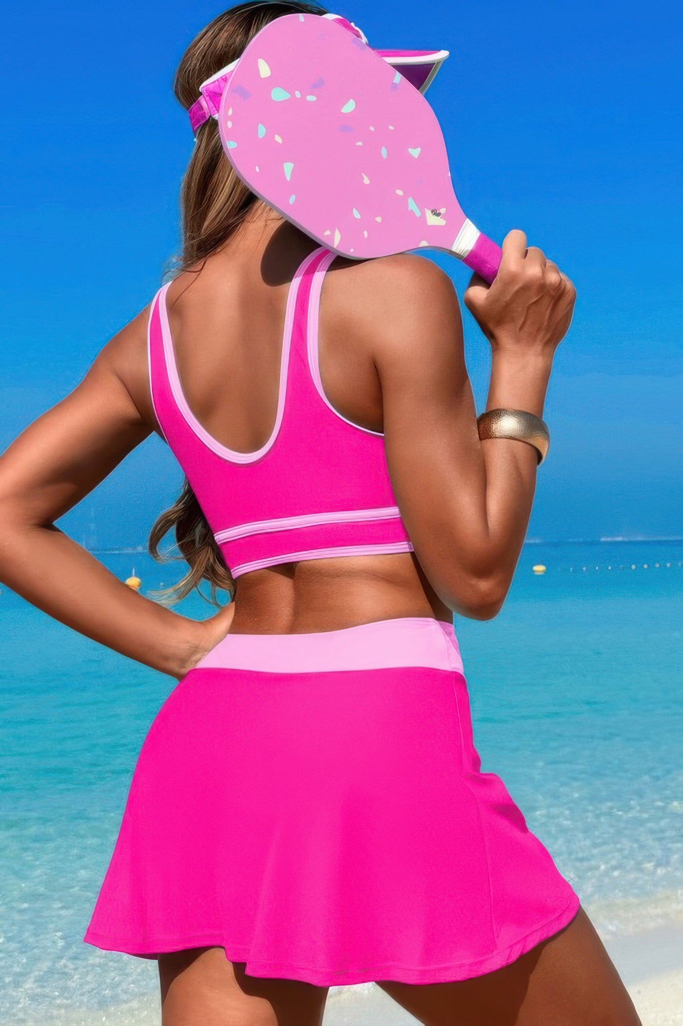 Color Block High-Waisted Skirt Swimsuit – Two-Piece Set with Retro Charm