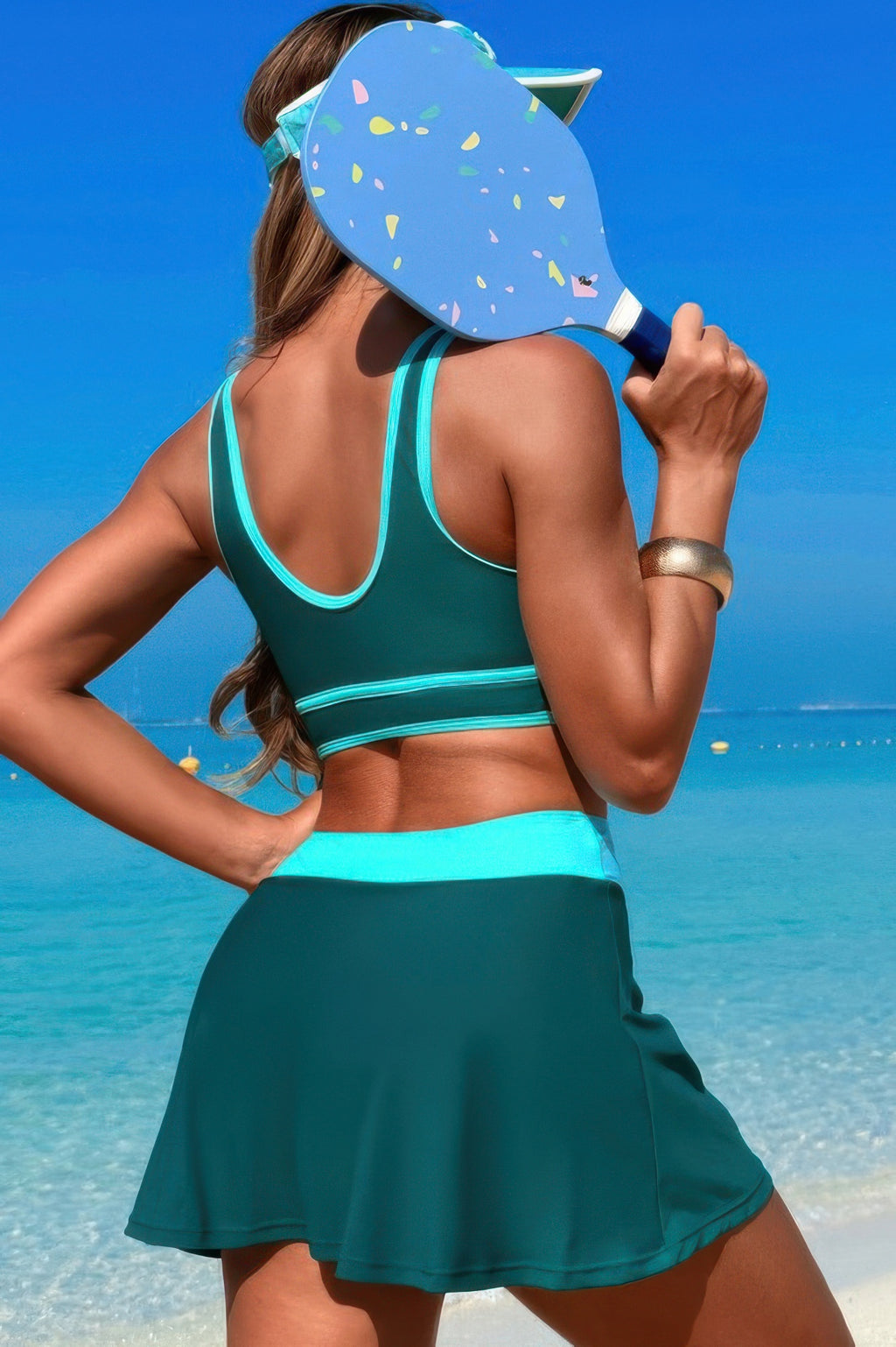 Color Block High-Waisted Skirt Swimsuit – Two-Piece Set with Retro Charm