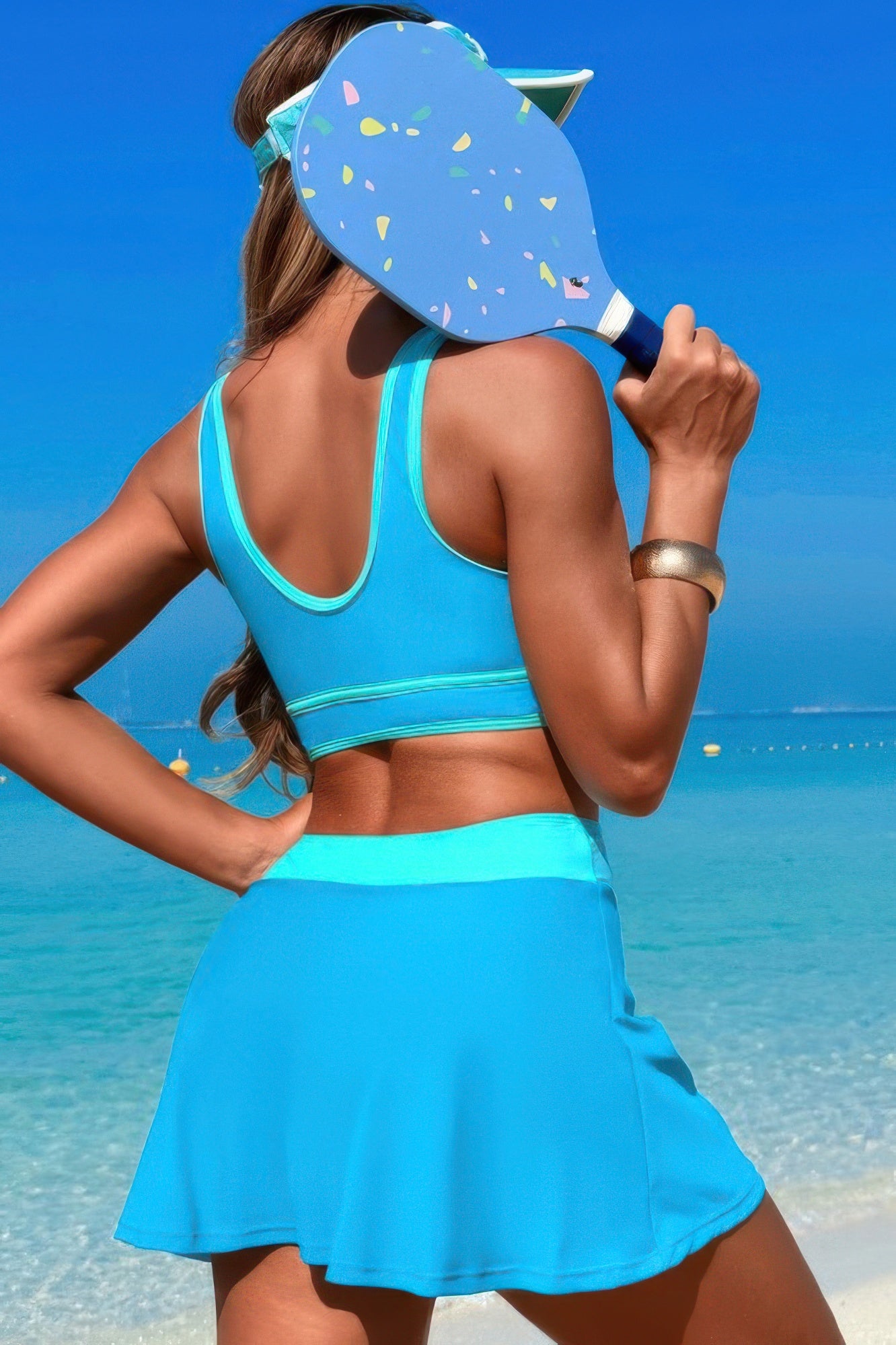 Color Block High-Waisted Skirt Swimsuit – Two-Piece Set with Retro Charm