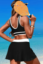 Color Block High-Waisted Skirt Swimsuit – Two-Piece Set with Retro Charm