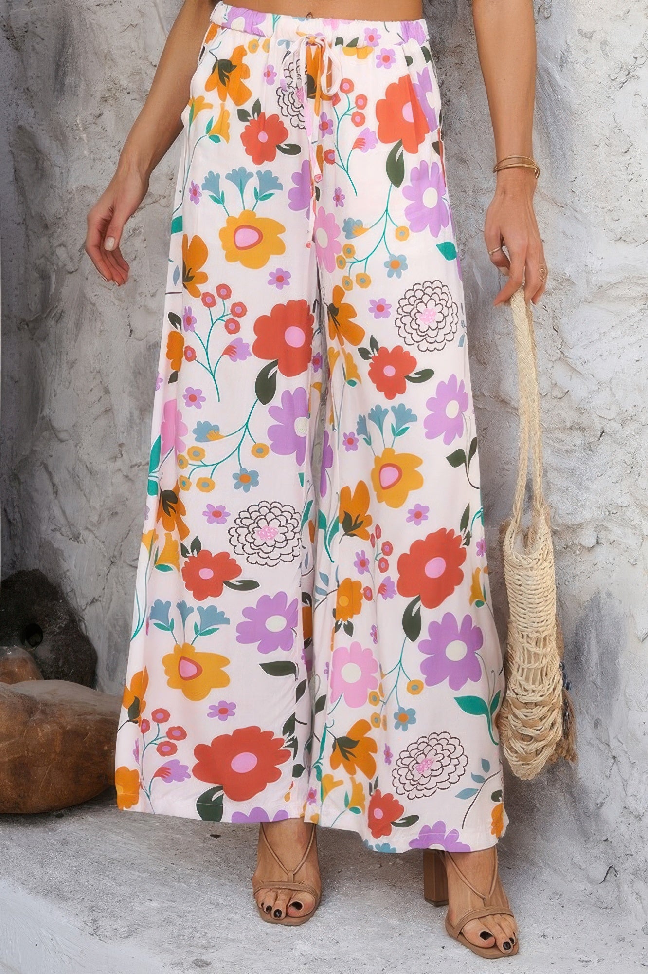 Printed Wide Leg Pants with Drawstring – Lightweight, Stylish & Comfy