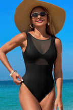 Color Block Lace One-Piece Swimsuit – Round Neck, Stylish & Supportive