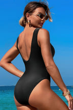 Color Block Lace One-Piece Swimsuit – Round Neck, Stylish & Supportive