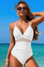 Cross-Back Color Block Lace Swimsuit – Stylish One-Piece with Knot Detail