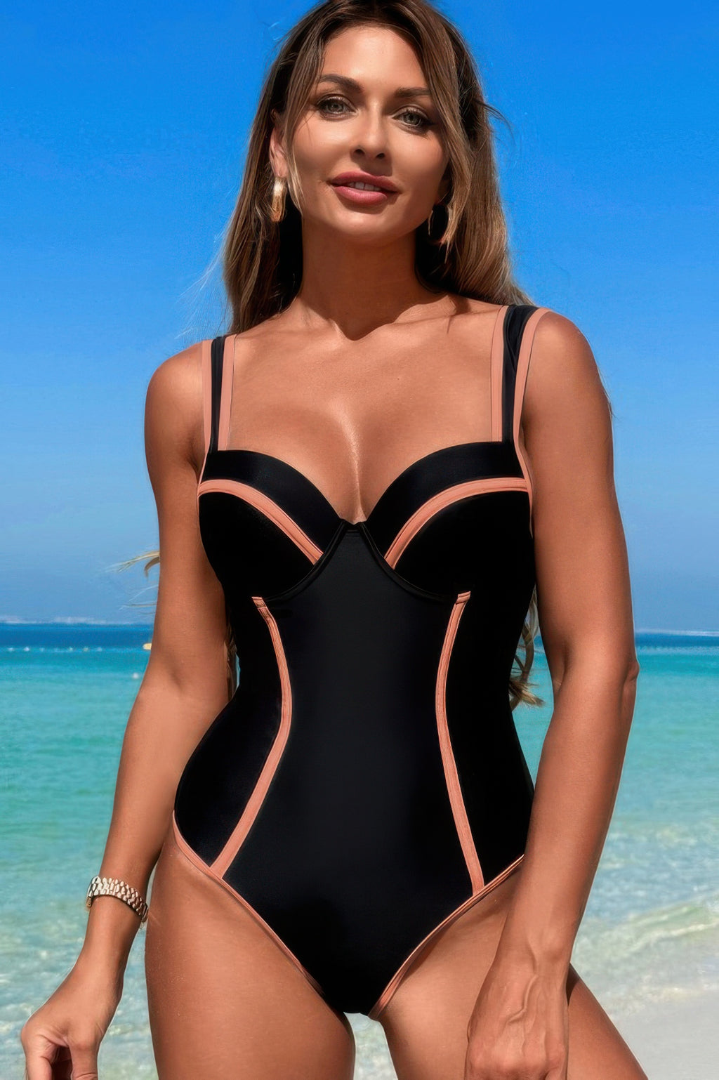 Stripe Sweetheart Neckline One-Piece Swimsuit – Flattering & Nautical Style