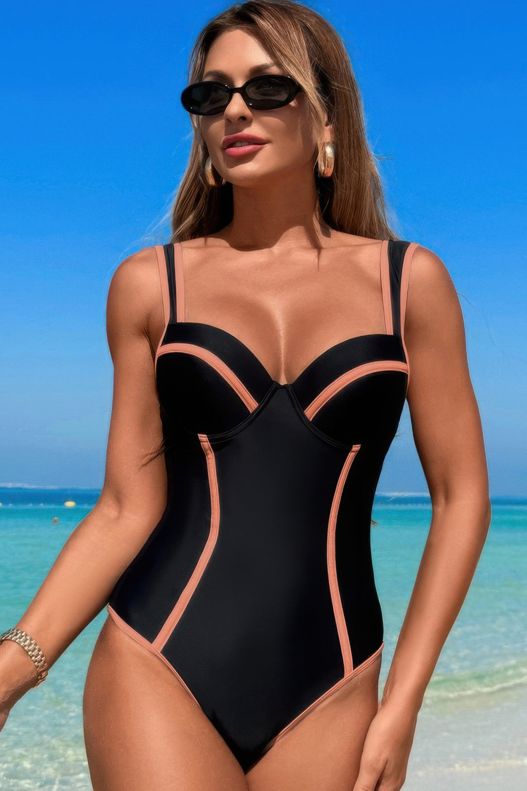 Stripe Sweetheart Neckline One-Piece Swimsuit – Flattering & Nautical Style