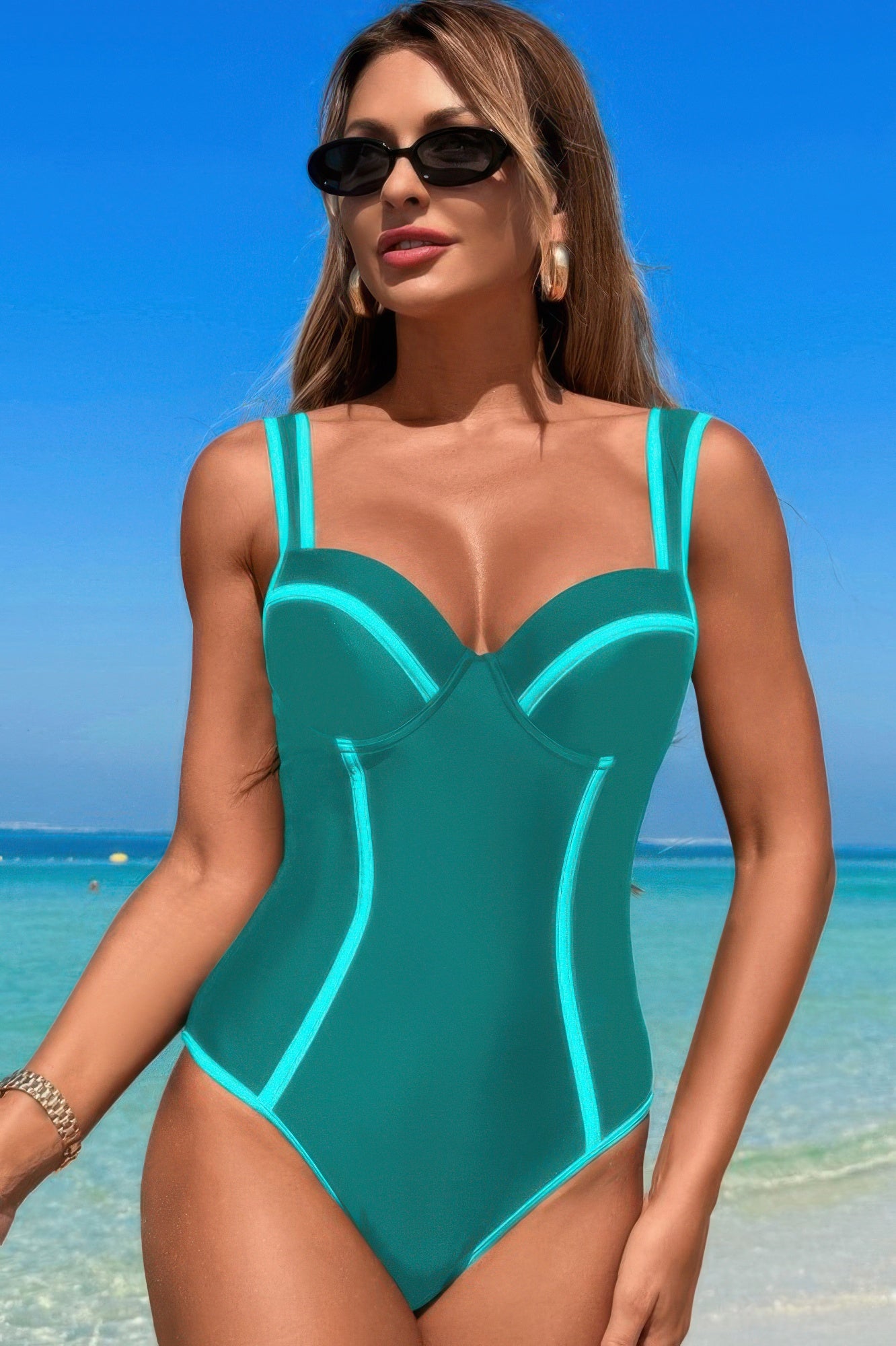 Stripe Sweetheart Neckline One-Piece Swimsuit – Flattering & Nautical Style