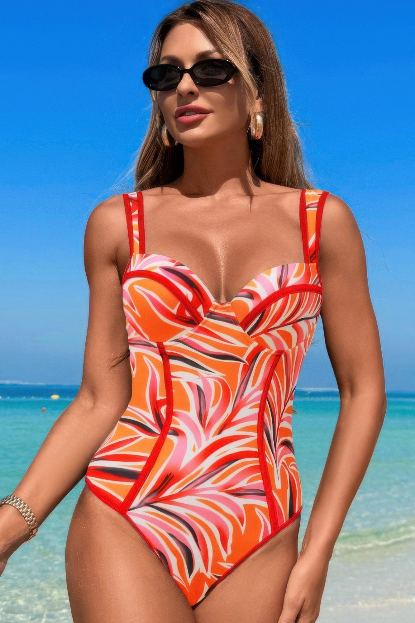 Stripe Sweetheart Neckline One-Piece Swimsuit – Flattering & Nautical Style