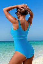 U-Neck Contrast Trim Stripe One-Piece Swimsuit – Classic & Flattering Fit