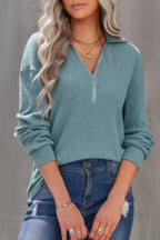 Half Zip Long Sleeve Solid Knit Top – Lightweight Everyday Essential