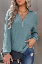 Half Zip Long Sleeve Solid Knit Top – Lightweight Everyday Essential