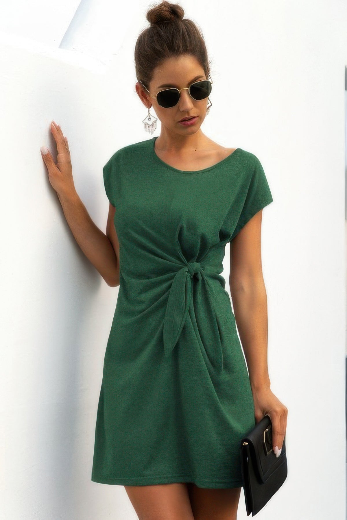 Twist Knot Front Tee Dress – Short Sleeves, Comfy & Flattering Fit