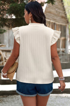 Plus Size Pleated Print V-Neck Ruffle Top – Feminine Casual Wear