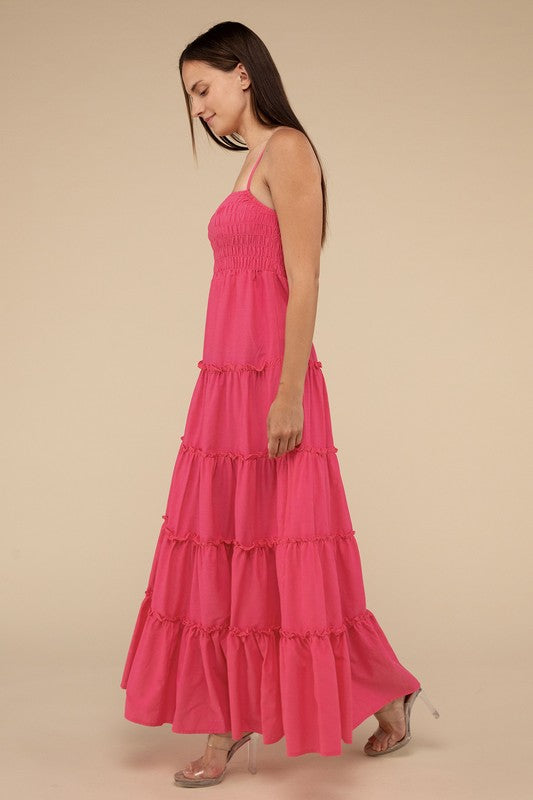 Zenana Woven Smocked Top Tiered Cami Maxi Dress