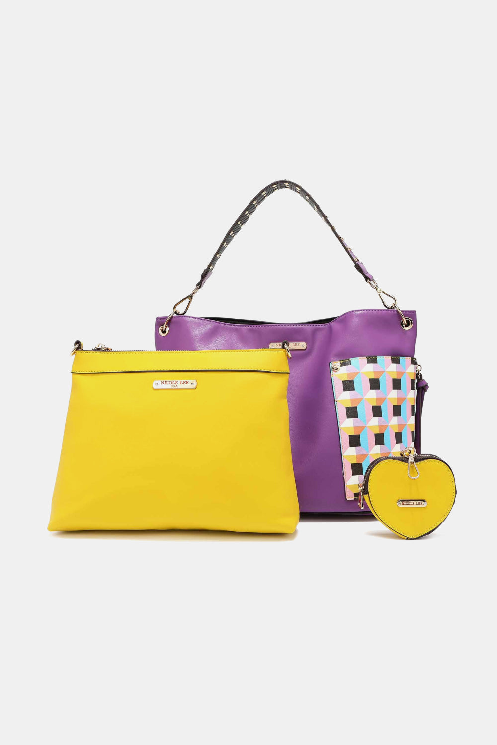 Nicole Lee 3-Piece Bag Set – Shoulder, Crossbody & Heart Coin Pouch