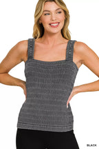Ribbed square-neck seamless tank top with wide straps, sleeveless fitted knit