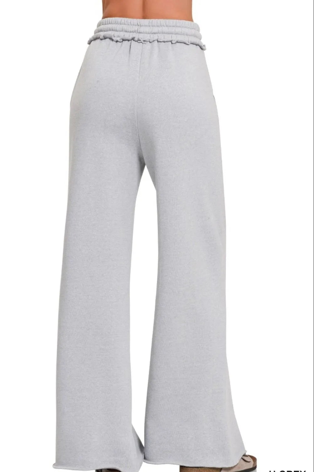 Heather Gray Wide-Leg Pants – High Waist, Drawstring & Cotton Blend