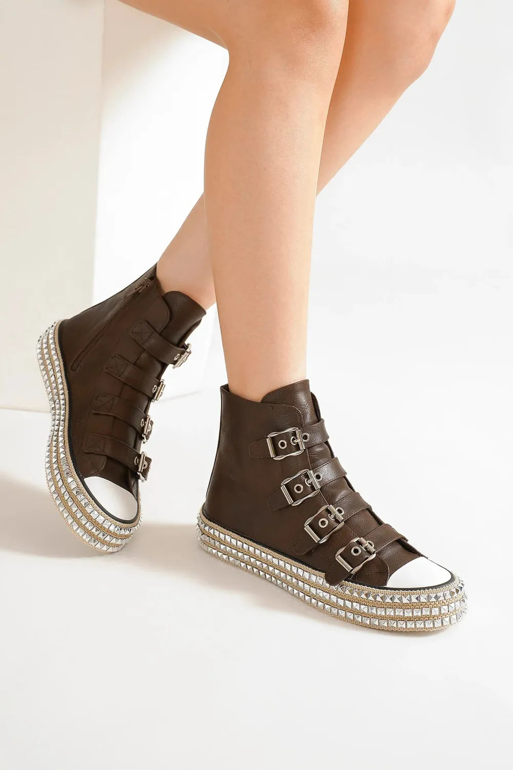 Multi-Buckle Studded Platform Sneakers – Punk Rock Street Style