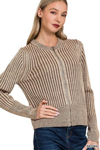 Zenana Ribbed Two Tone Zip Up Sweater – Chic Contrast Cardigan Style