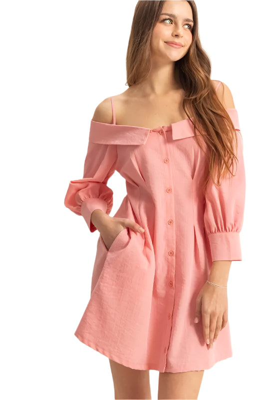 HYFVE Button Down Spaghetti Strap Mini Dress with Pockets