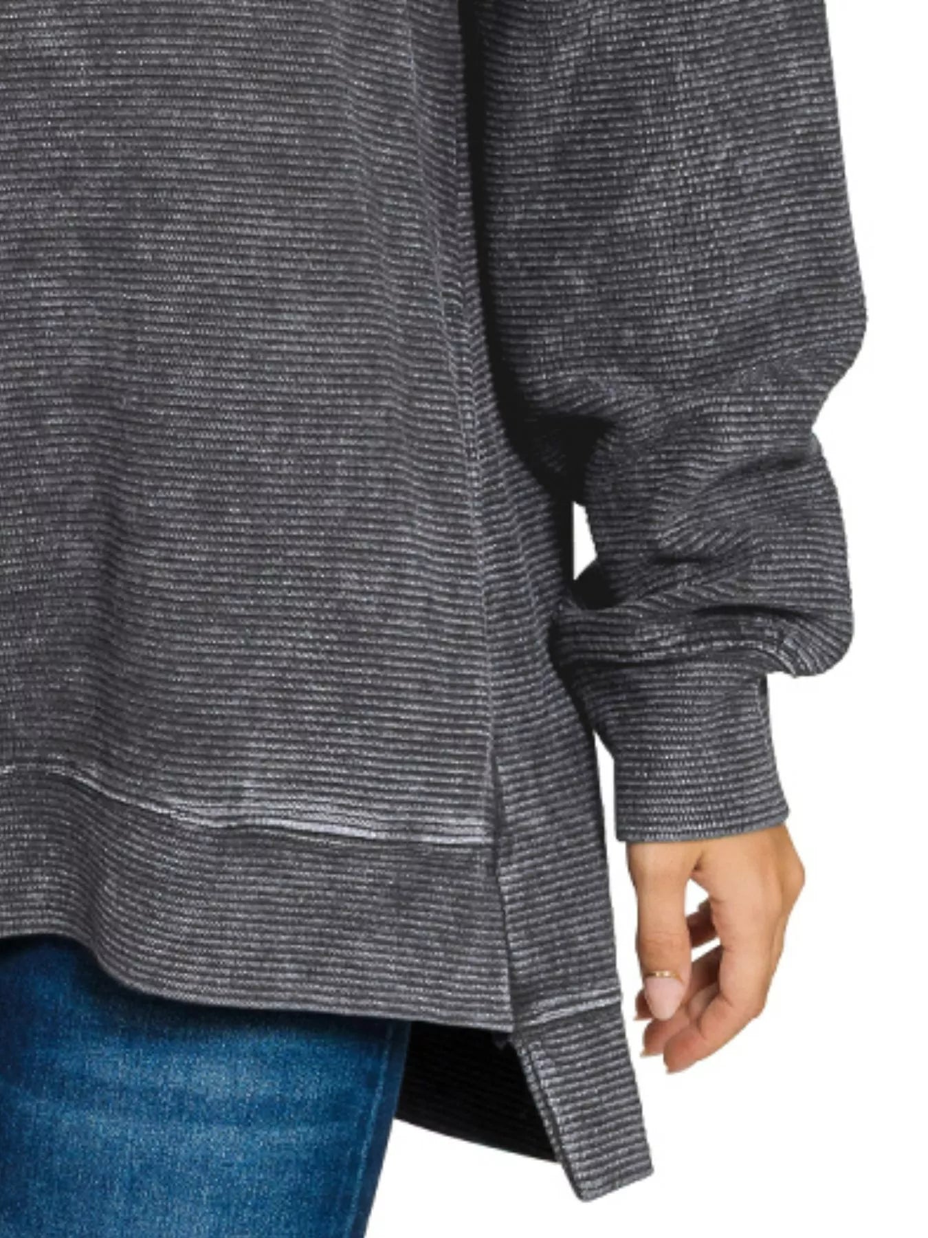 Acid Washed Hi-Low Pullover with Double Ribbed Women’s Casual Top
