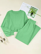 Puff Sleeve Crop Top & Drawstring Wide Leg Pants Set – Chic & Comfy
