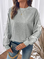 Lace Detail Round Neck Sweatshirt – Feminine Casual Style