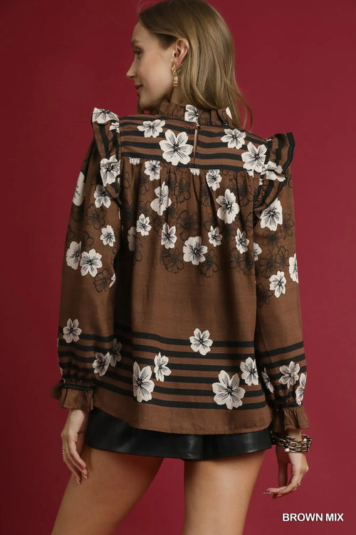 Mix Floral Smocked Ruffle Blouse – Feminine & Stylish Wardrobe Essential