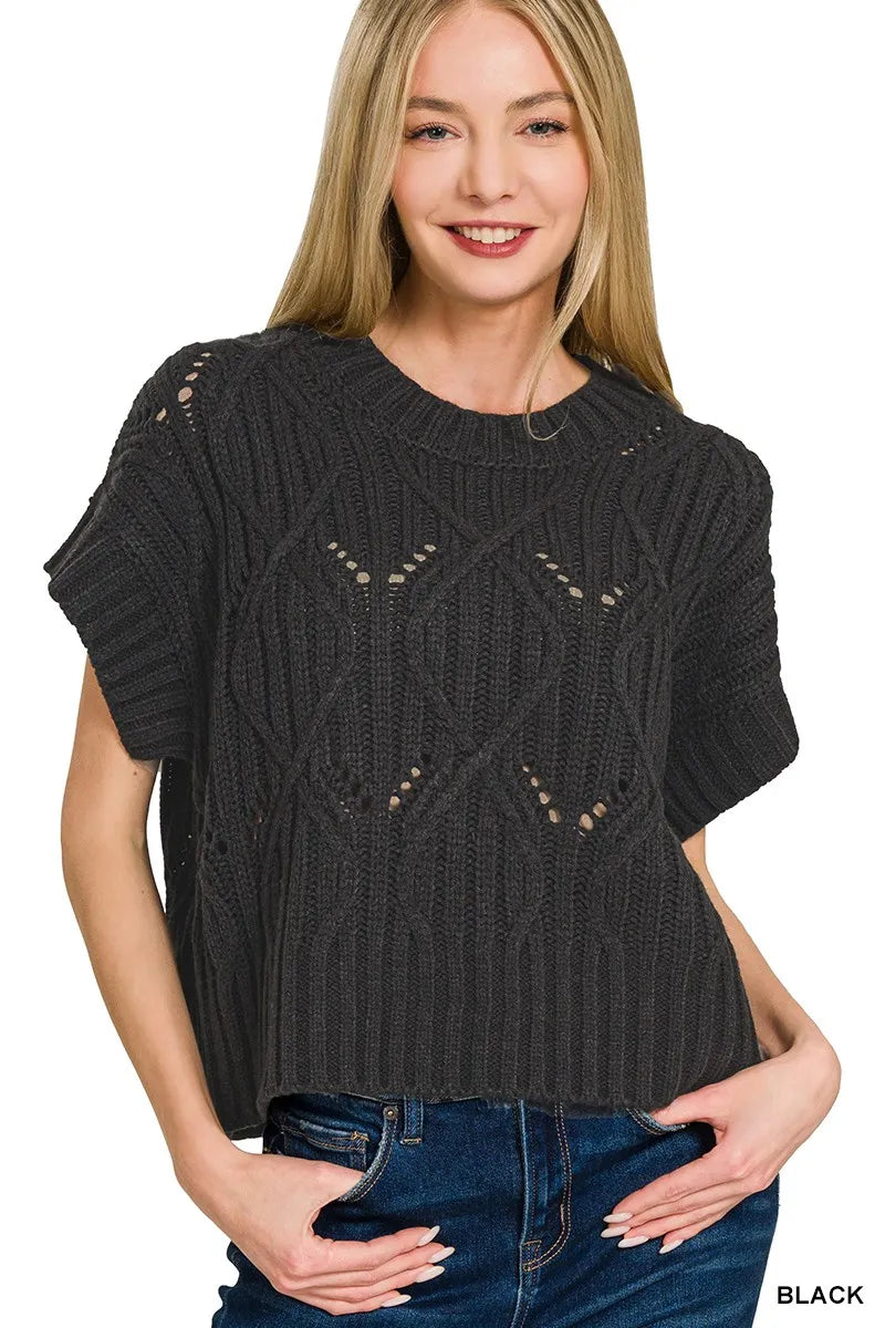 Black Cable Knit Pullover Sweater Soft Stylish & Breathable