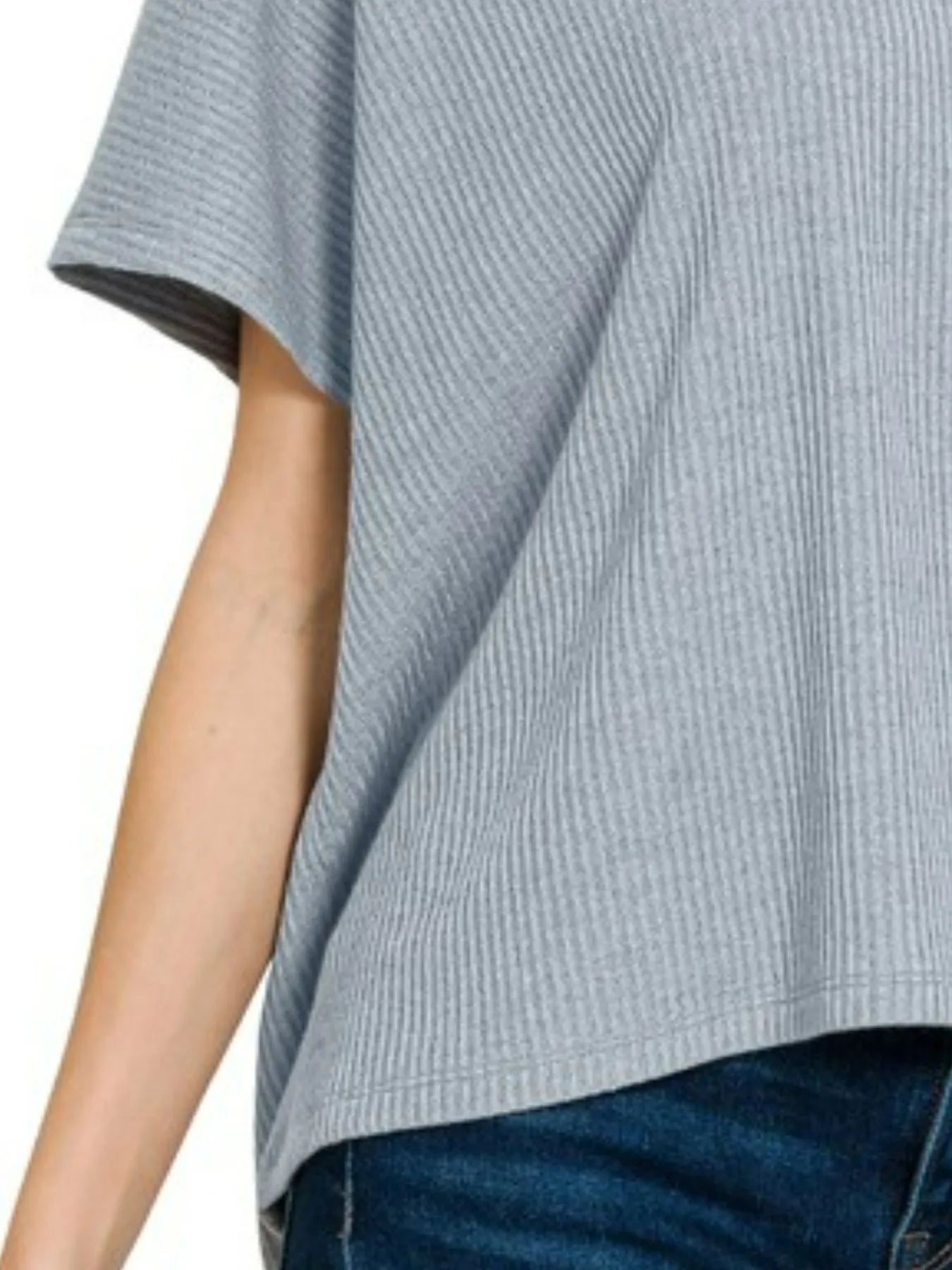 Oversized Ribbed Knit Pullover Short Sleeve Top Relaxed Fit