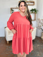 V-Neck Balloon Sleeve Tiered Dress – Flowy, Chic & With Pockets