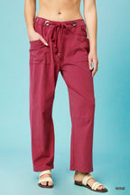 Wine Red Wide Leg Pants – High-Waisted, Drawstring & Effortless Style