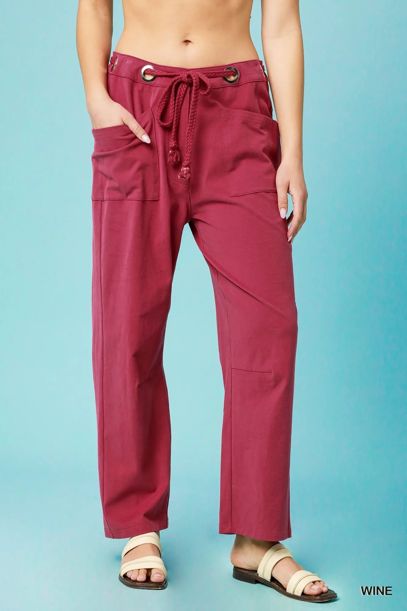 Wine Red Wide Leg Pants – High-Waisted, Drawstring & Effortless Style
