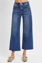 Dreamkue-Risen Women's Wide Leg Cropped Jeans High Rise Stretch Denim Pants Casual Style