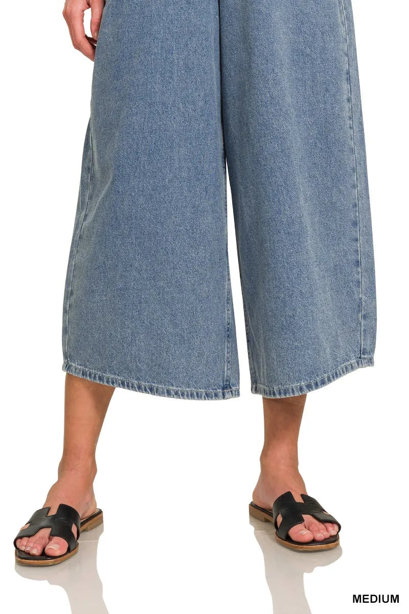 Medium Washed Wide Leg Denim Overalls | Women’s Retro Casual Jeans