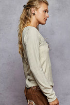 Square Neck Fitted Knit Top with Placket Detail – Chic Modern Style