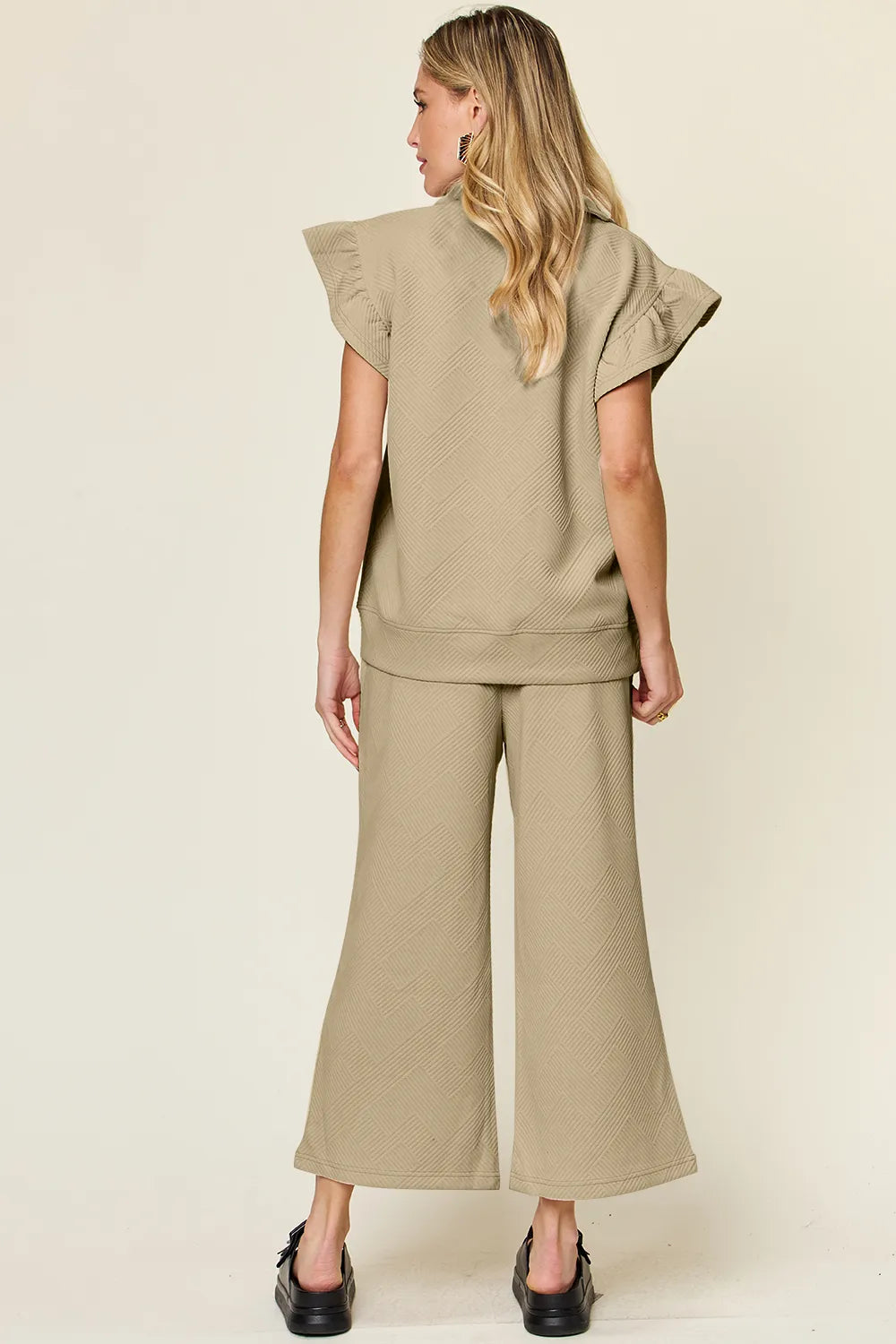 Ruffle Sleeve Top & Wide-Leg Pants Set – Chic, Comfy & Effortless