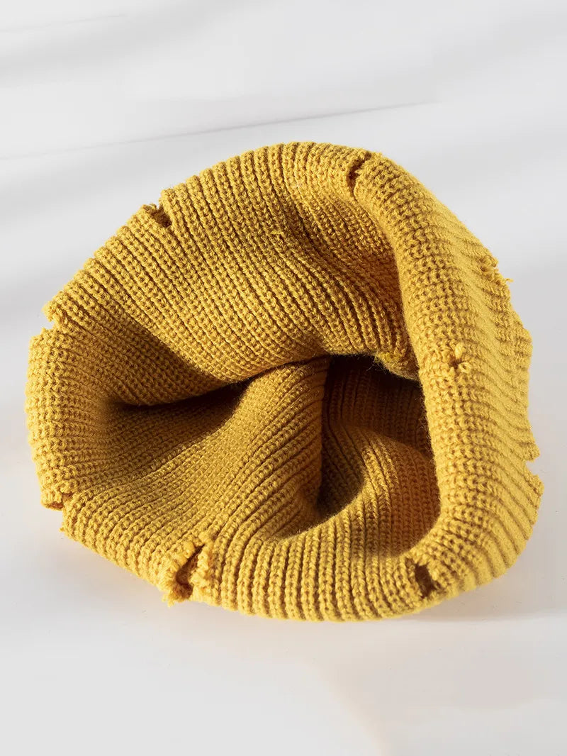 Distressed Cuffed Knit Hat – Edgy Cozy Winter Beanie