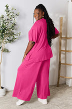 Chic Round Neck Slit Top & Pants Set – Stylish, Comfy & Versatile